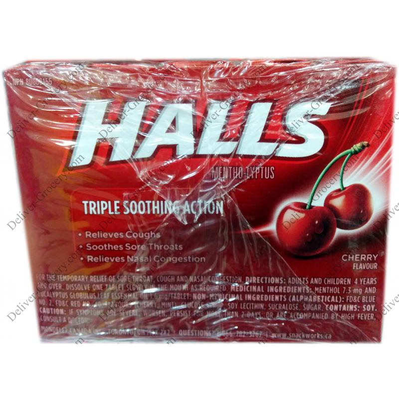 HALLS Triple Soothing Action Cherry Flavor, pack of 20 Deliver