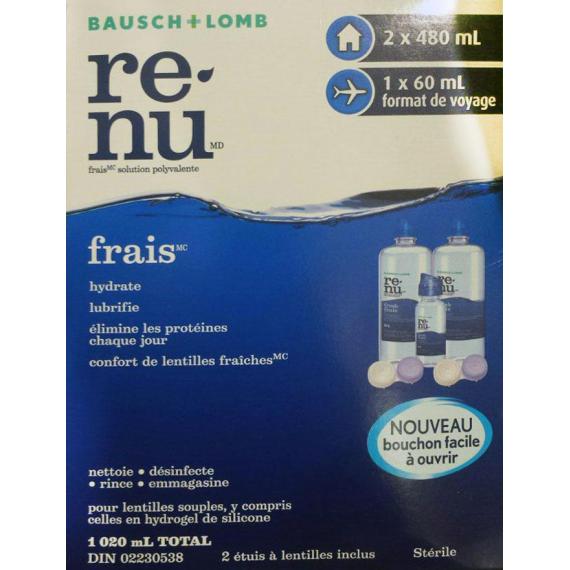re-nu frais solution polyvalente , 2 * 480 ml + 60ml