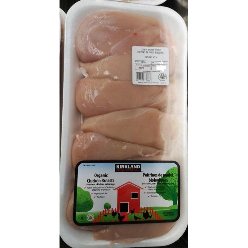 Kirkland Organic Chicken Breasts, Boneless, Skinless, extra lean, 1.8 kg ( / 50 g) Deliver