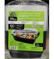Plastic Containers and Lids, 38 oz, 50 items (25 containers, 25 lids)