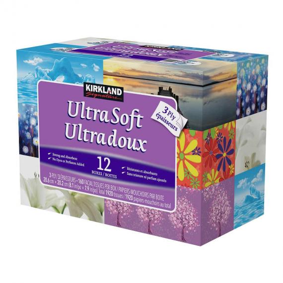 Kirkland Signature Ultra Facial Tissue, 3ply, 12 boxes