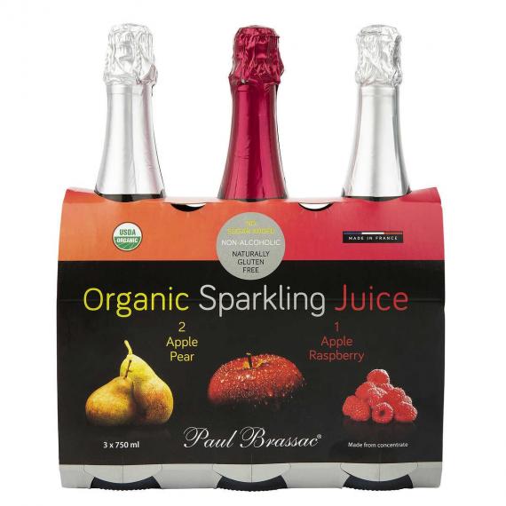 Paul Brassac Organic Sparkling Juices, 3 x 750 ml