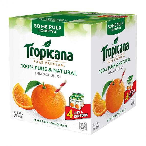 Tropicana Bistrot de Jus d'Orange, un peu de pulpe, 4 x 1.89 L