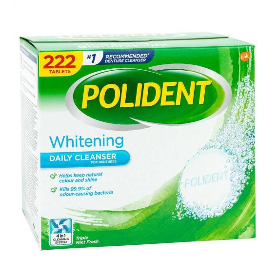 POLIDENT - Boite de 222 pastilles de nettoyant quotidien blanchissant