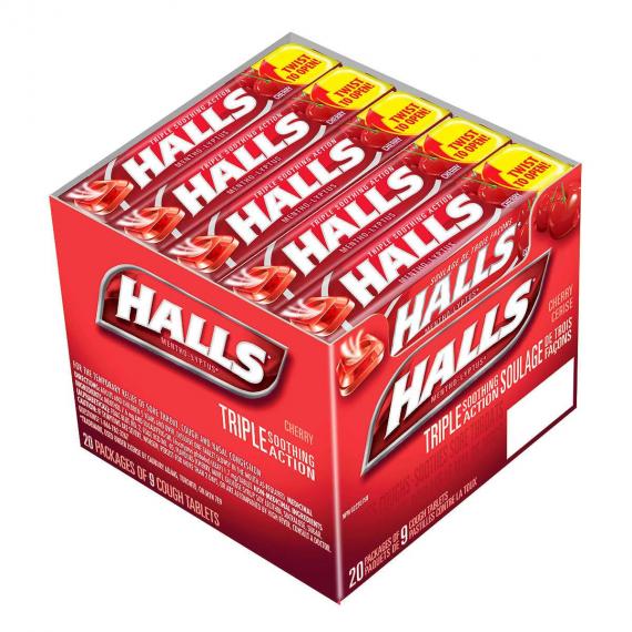 HALLS - Mentho-Lyptus cerise pastilles contre la toux 20 paquets de 9