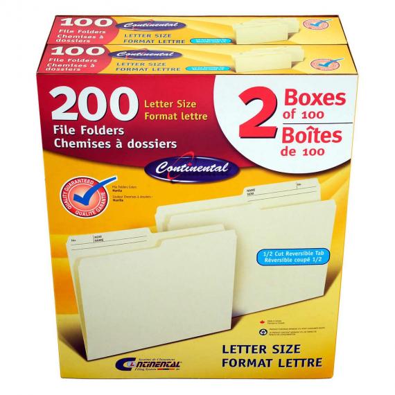 Continental Manila Letter-size File Folders 2 packs of 100