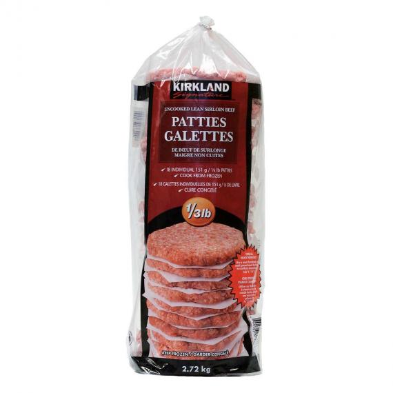 Kirkland Signature Frozen Lean Sirloin Ground Beef Patties 18 × 151 g