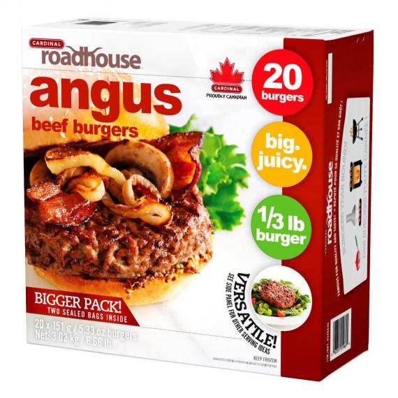 Cardinal Roadhouse - Hamburgers de bœuf Angus surgelés 20 × 151 g