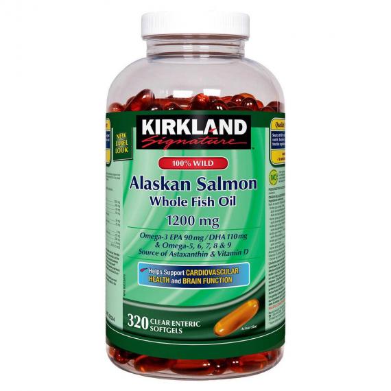Kirkland Signature 100% Wild Alaskan Salmon Whole Fish Oil 320 softgels