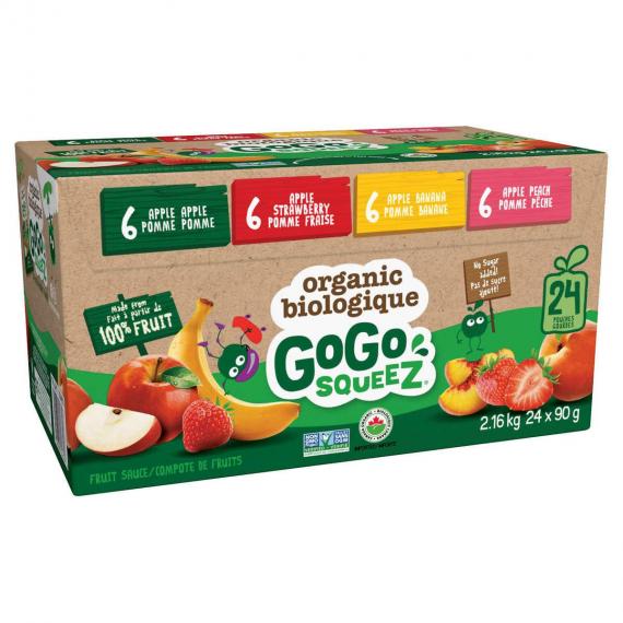 GoGo SQUEEZ Organic Fruit Sauce Variety Pack, 24 × 90 g