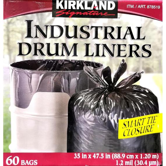 Kirkland Signature, Smart Tie Industrial Drum Liners, Pack of 60