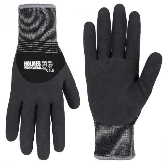 Holmes Workwear Gloves, winter gloves with latex coating, 3 pairs - Medium and Large