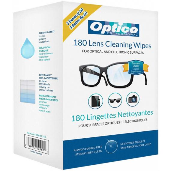 Optico Professional, Lingettes nettoyantes pour surfaces optiques et électroniques, 3 x 60 lingettes