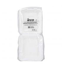 iEco Hinged Bagasse Container, 8 in × 8 in, 2 packs of 50