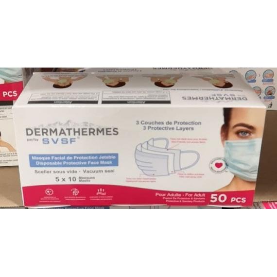 Dermathermes, Masques Jetables, 3 couches de protection, 50 unités