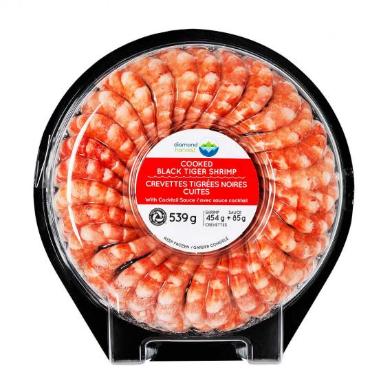 DIAMOND HARVEST Cooked Black Tiger Shrimp Tray + Sauce 26/30, 539 g