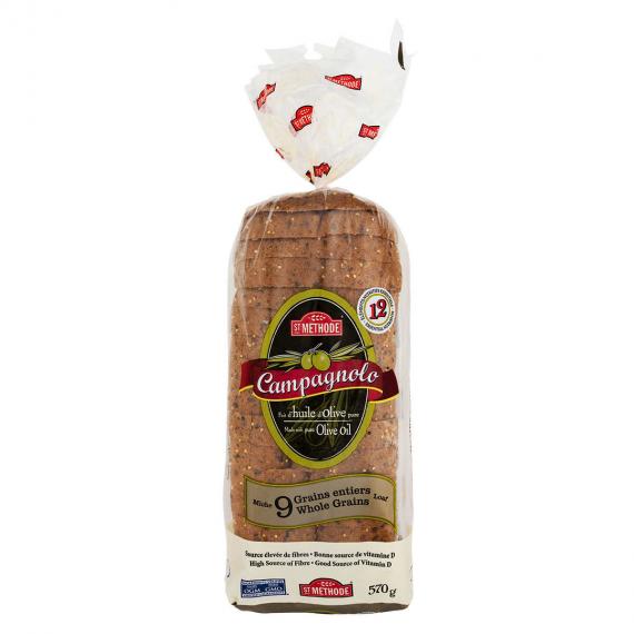 Boulangerie St-Methode Campagnolo 9 Grains Entiers Pain de mie, 2 packs x 570 g