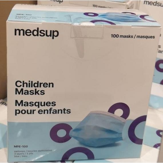 Masques jetables à 3 couches pour enfants - 100 unités, bleu