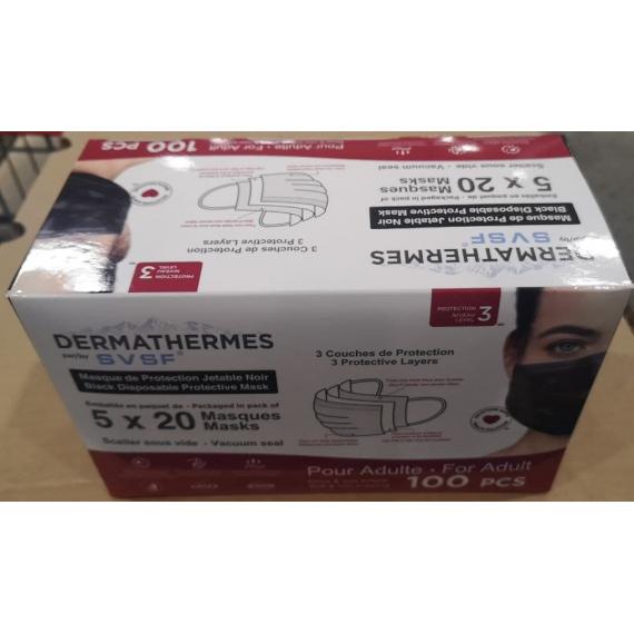 Dermathermes, Disposable Masks, Black, 3 protective layers, 100 units