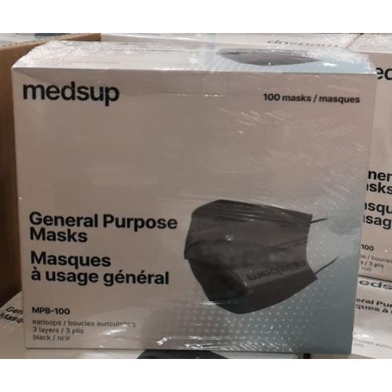 MedSup Canada Ear loop, Disposable, 3 Layers, Black, 100 masks