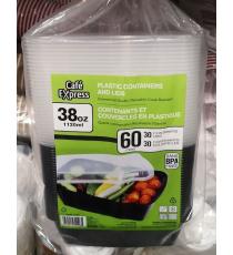 Café Express Contenants et couvercles en plastique 1120 ml, 60 pièces (30+30)