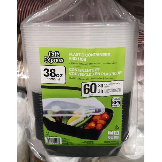 Café Express Plastic Containers and Lids 1120 ml, 60 Pieces (30+30)