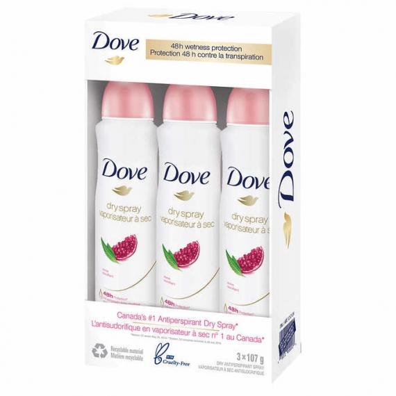 Dove - Déodorant + vaporisateur sec antisudorifique, 3 x 107 g