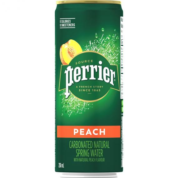 PERRIER - Eau de source naturelle gazéifiée à l'arôme naturel de pêche, Lot de 10x250,0 ml