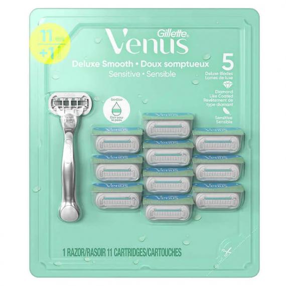 Gillette Venus Deluxe Smooth Sensitive Women's Razor - 1 Handle + 11 Refills