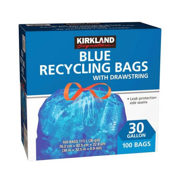 Kirkland Signature - Sacs Bleus pour recyclage avec cordon paquet de 100