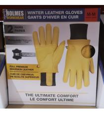 Holmes Winter Leather Gloves, Full Premium Deerskin Leather 2 Pairs Sizes: M-XL