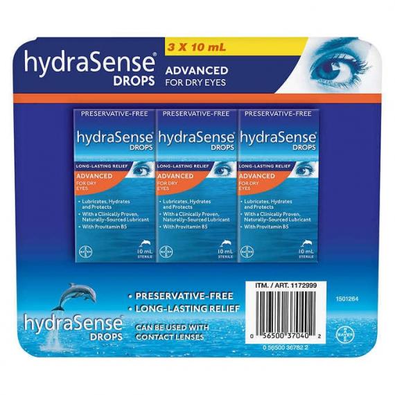 HydraSense – Gouttes pour les yeux secs formule avancée 3 x 10 ml