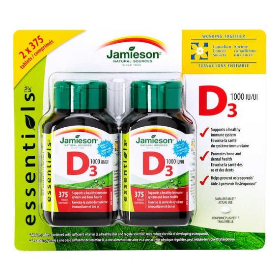 Jamieson Vitamin D3 1,000 IU 2 packs of 375 tablets
