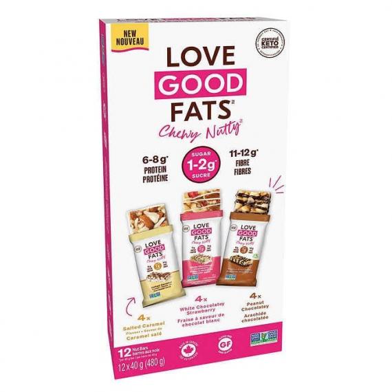 Love Good Fats - Chewy Nutty - Barres de collation aux noix à saveurs variés 12 × 40 g