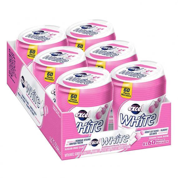 Excel White - Gomme sans sucre à saveur menthe balloune 6 paquets de 60