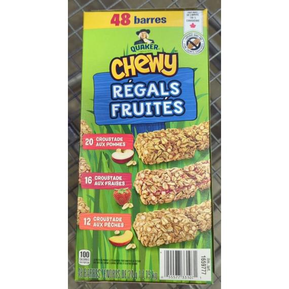 Quaker - Chewy Regals Fruités 48 barres, 1.15 kg