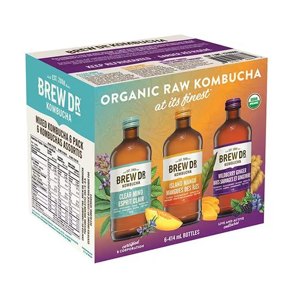 Brew Dr. - kombucha cru biologique 6 × 414 mL