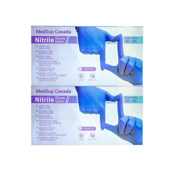 MedSup Canada Gants en nitrile, X- Grand, sans latex, non stériles, 2 paquet de 100