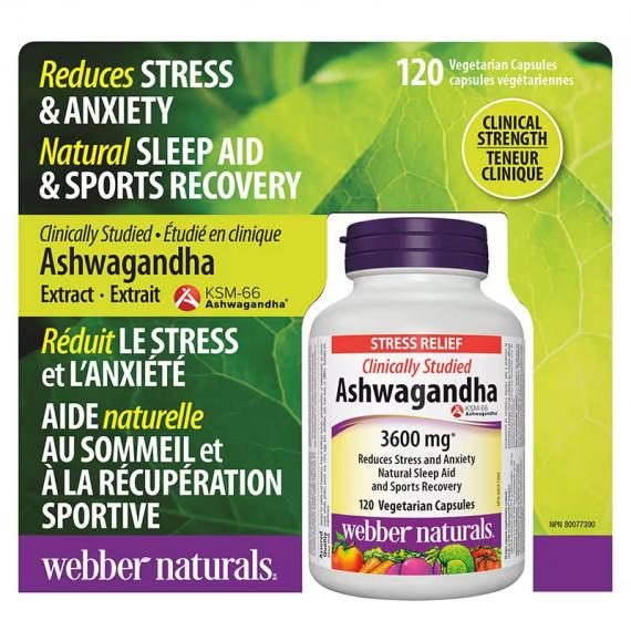 Webber Naturals ashwagandha stress reliever 3,600 mg 120 vegetarian capsules