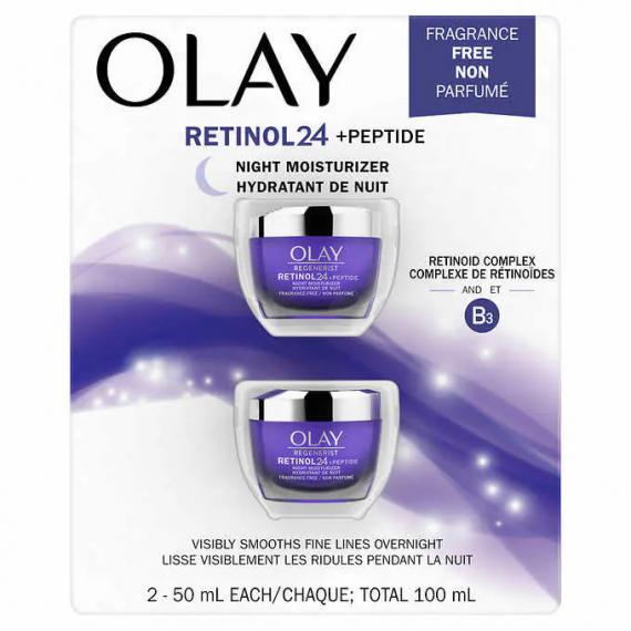 Olay Regenerist Retinol 24 + Peptide Night Facial Moisturizer, 2 x 50 mL