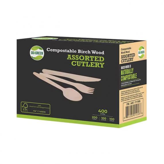 GO4GREEN Assorted Birch Wood Cutlery Pack of 400