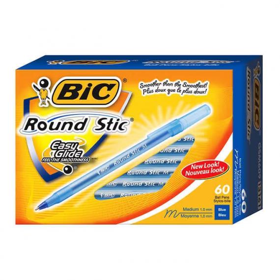 BIC Round Stic - Stylo-bille bleu à mine moyenne de 1 mm Paquet de 60