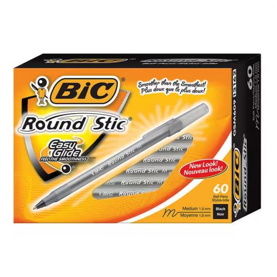 BIC Round Stic - Stylos à bille encre noire pointe moyenne 1,0 mm paquet de 60