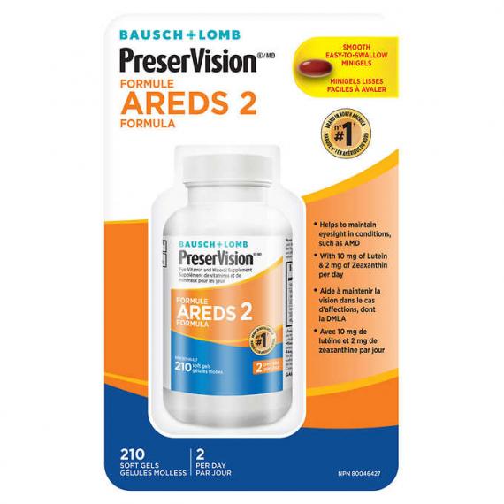 PreserVision - Supplément de vitamines et minéraux pour les yeux avec formule AREDS2, 210 gélules