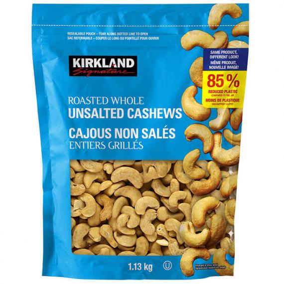 Kirkland Signature Roasted Whole Unsalted Cashews 1.13 kg