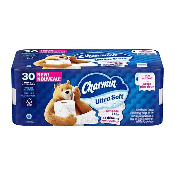 Charmin – Papier hygiénique Ultra Soft de 30 rouleaux grand format à 200 feuilles