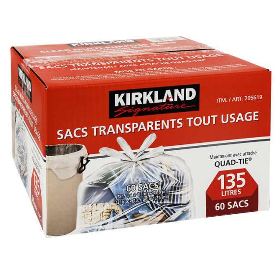 Kirkland Signature - Sacs transparents à usage multiple et à nœuds Paquet de 60