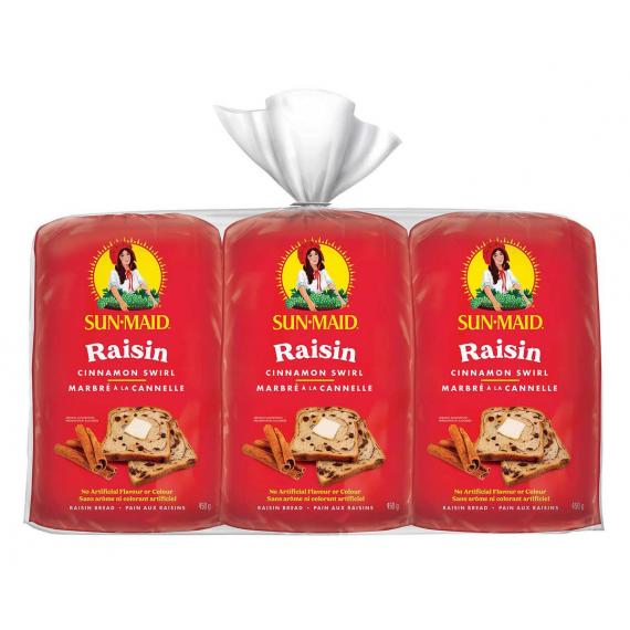 Sunmaid Raisin Bread, 3 x 450 g