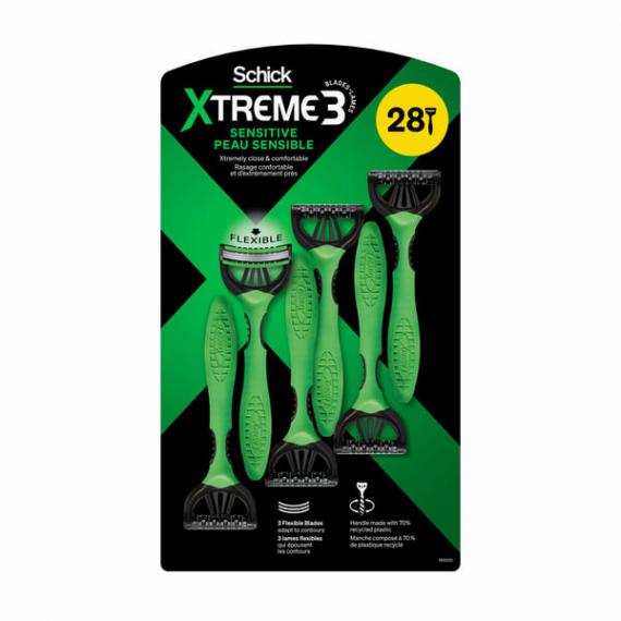 Schick - Rasoirs jetables pour hommes Xtreme 3 pour peau sensible, 28 unités
