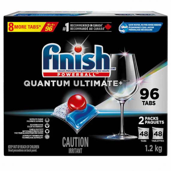 Finish Quantum - Détergent pour lave-vaisselle Ultimate Plus Pack de 96 tablettes, 1,2 kg